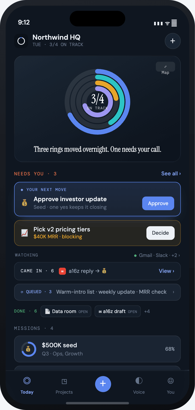 Cue iOS — Today, dark